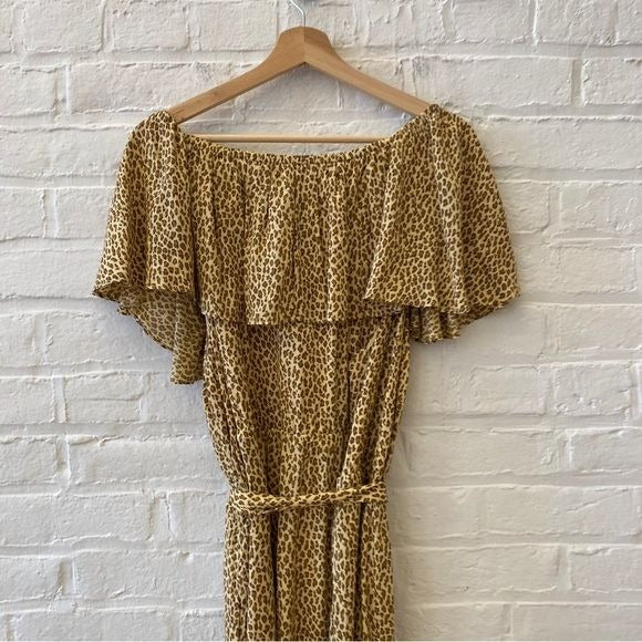 Anthropologie A+ || Bolano Leopard Print Belted Shirt Dress Tan Plus 18W