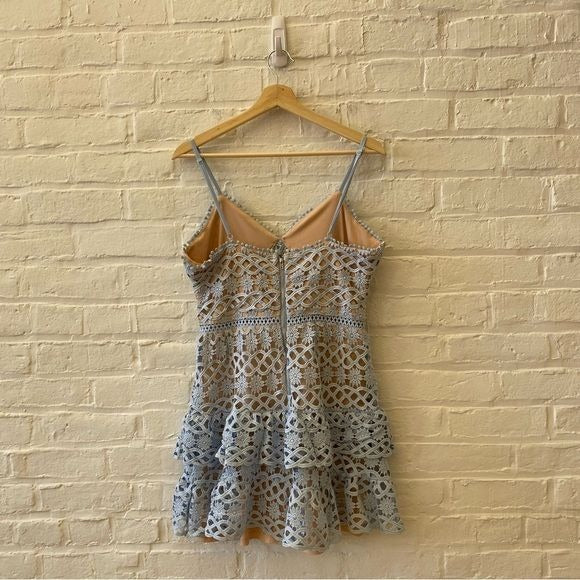 Lulu’s || Beauty and Lace Crochet Mini Dress Light Blue Medium