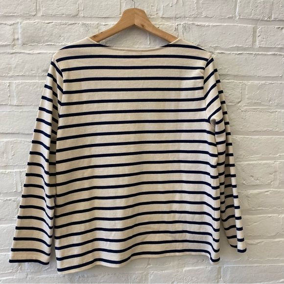 Sezane || Colette Mariniere in Ecru Cream Navy Nautical Breton Stripe Small