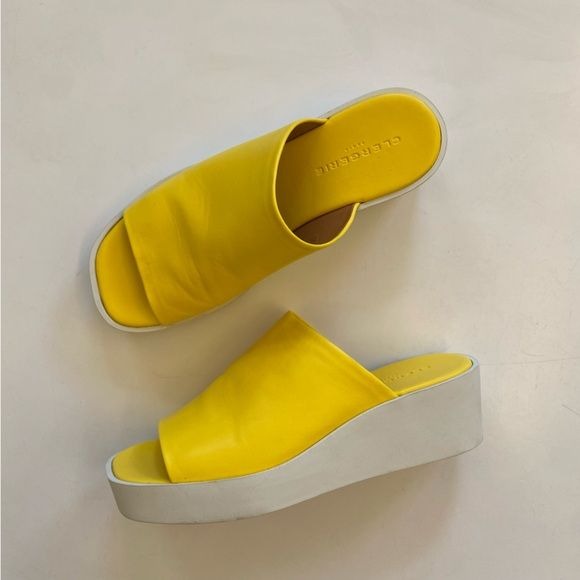 Clergerie Paris || Sasha Leather Slides Mules Platforms Wedges Yellow 38.5