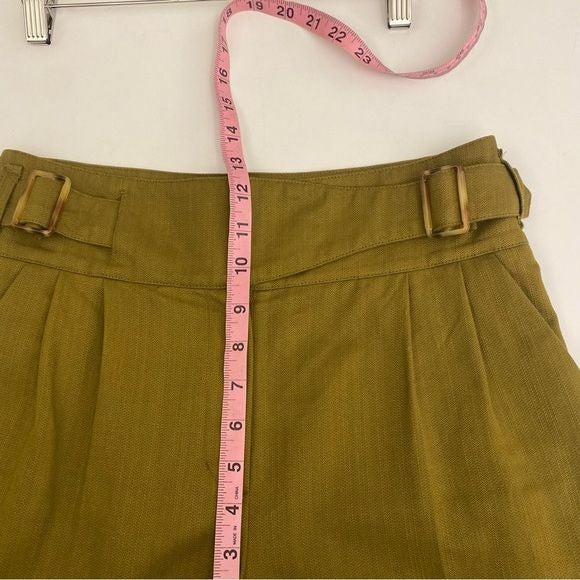 Sezane || Francky Trousers Buckle Linen Blend Olive Green Khaki 36 US 4