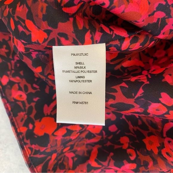 Parker || Catherine Ruched Blouse Silk Metallic Floral Print Red