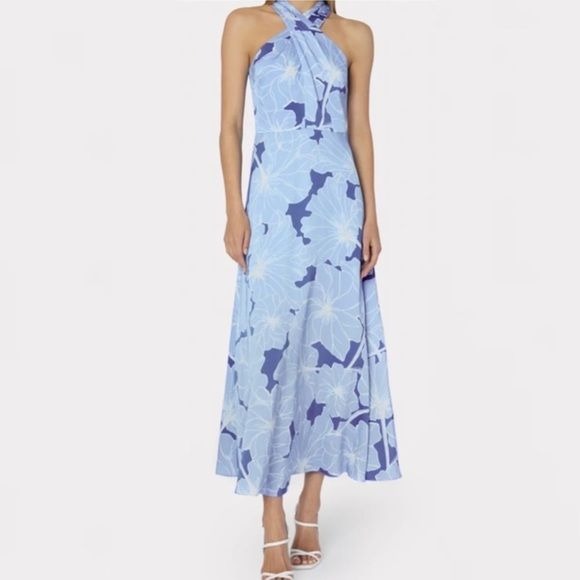 Milly || Pippi Waterlily Print Halter Dress Blue Floral Midi Maxi Gown 4