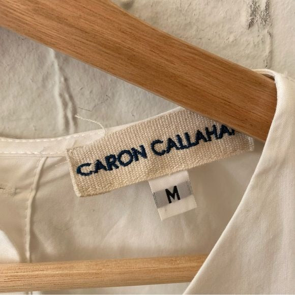 Caron Callahan || Boxy Button Back Top Blouse Cotton White Medium