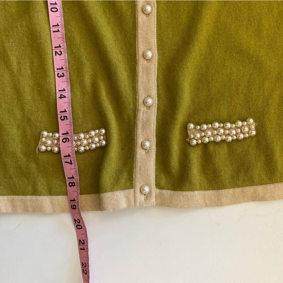 Anthropologie || Darling Pearl Faux Collar Trim Sweater Angora Blend Green Small