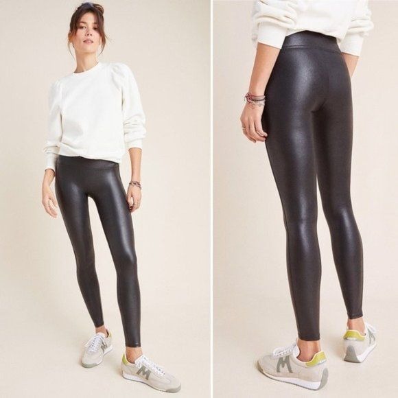 SPANX || Black Faux Leather Leggings Medium Petite