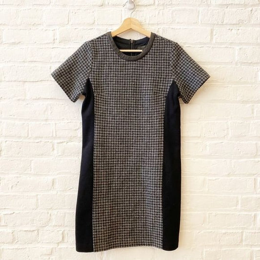 J. Crew || Houndstooth Wool Leather Trim Shift Dress Gray Black 4