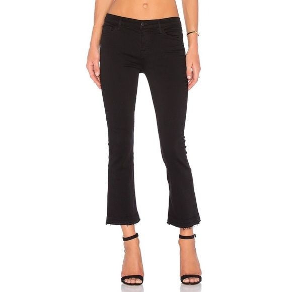 J Brand || Selena Mid Rise Crop Flare Raw Hem in Black Bastille 26