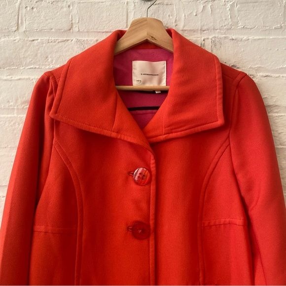 Anthropologie || Wellesley Pleated Peacoat Coat Orange Medium