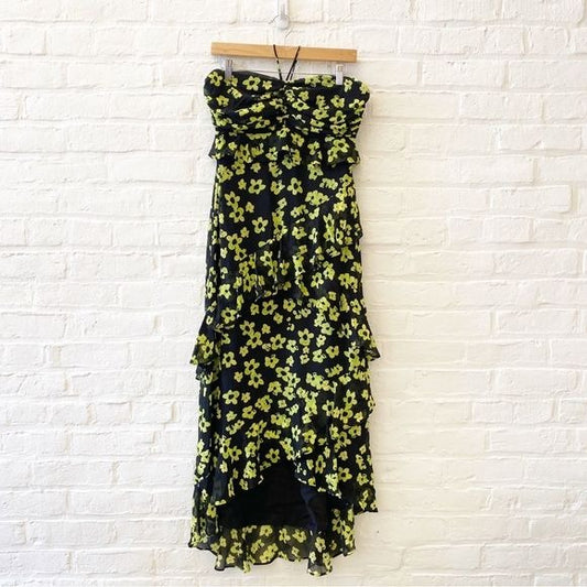 Wayf || Zander Tiered Halter Midi Dress Floral Black Green Medium