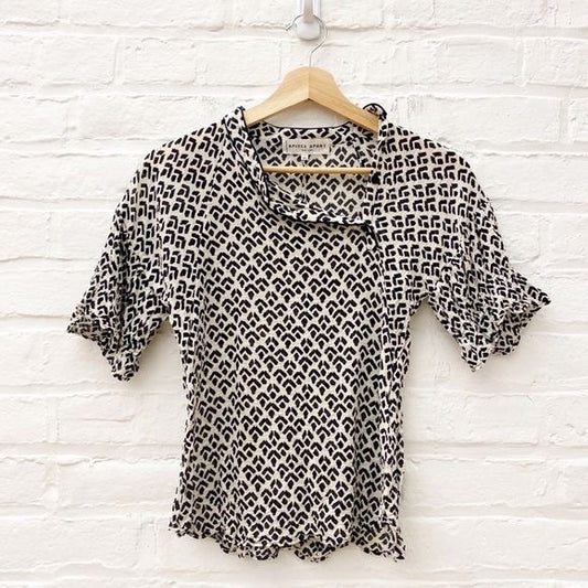 Apiece Apart || Ponderosa Mandarin Collar Top in Reverse Tracks Black Cream XS