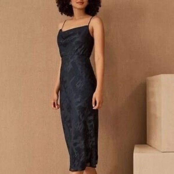 Anthropologie || Hutch Kinsey Cowl Neck Slip Midi Dress Navy 2