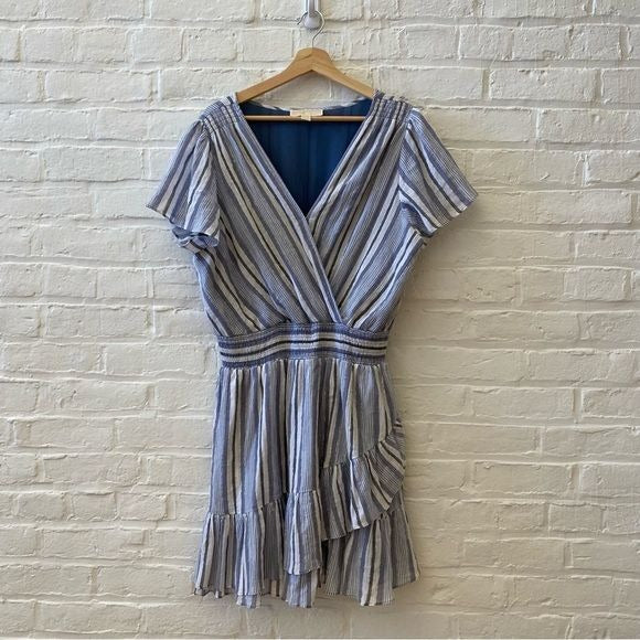 MICHAEL Michael Kors || Metallic Stripe Ruffle Mini Dress Blue XL