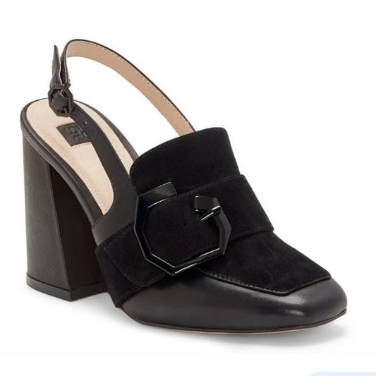 Louise et Cie || IIsa Leather Suede Slingback Loafer Pumps Buckle Chunky 38 7.5