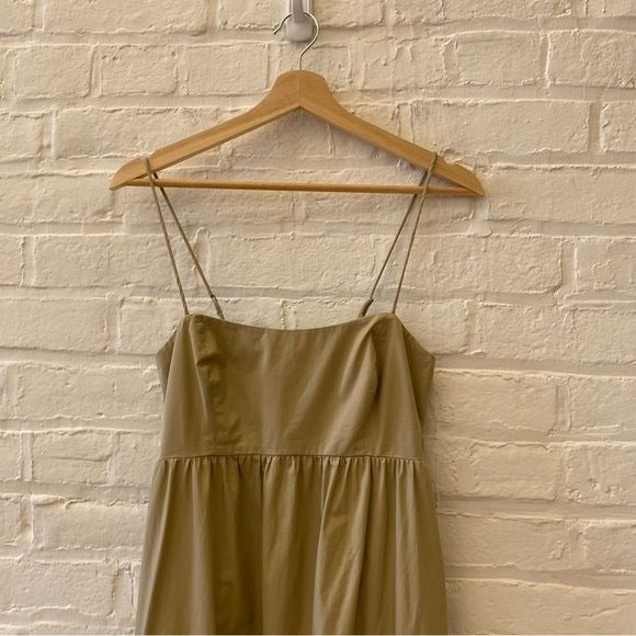 XiRENA || Freya Dress in Birch Poplin Maxi Smocked Back Pockets Tan XS