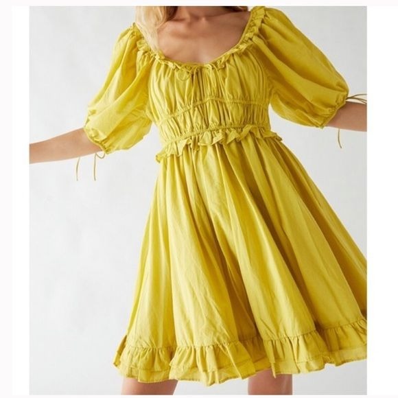 En Saison || Danielle Cotton Mini Babydoll Dress Yellow Green Large