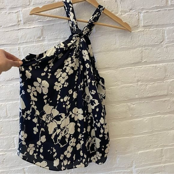 Joie || Ertha Floral Halter Top in Midnight Navy Blue White XS