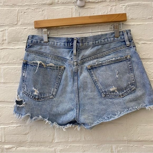 AGOLDE || Parker Vintage Cut Off Shorts Swapmeet Blue Denim Distressed Fray 28