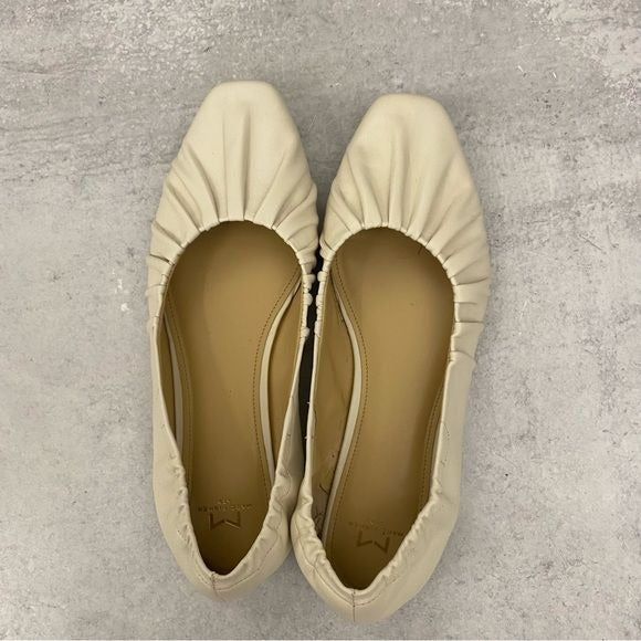 Marc Fisher || Ophia Ruched Ballet Flats Ivory Leather Slip On 9.5