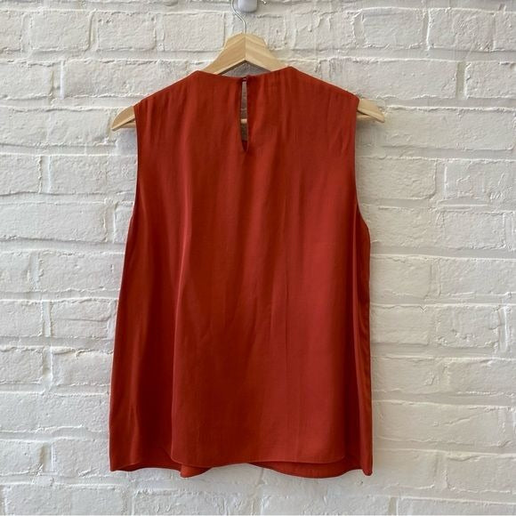 Rebecca Taylor || Sleeveless Satin Twist Top Keyhole Rust Orange 6