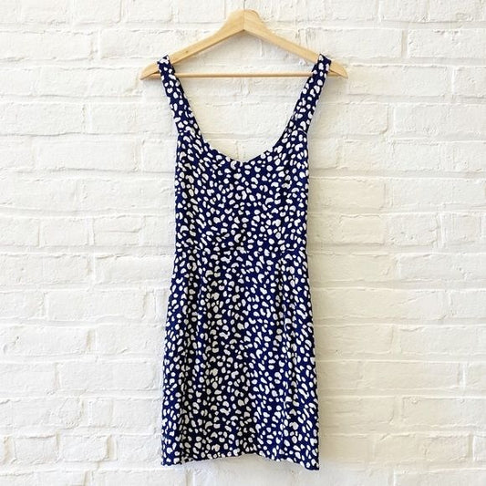 Reformation || Humphrey Mini Dress in Navy Splatter Dot 4