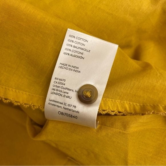 Anthropologie || Cap Sleeved Cotton Shirt Dress Midi Yellow Gold XS NWT