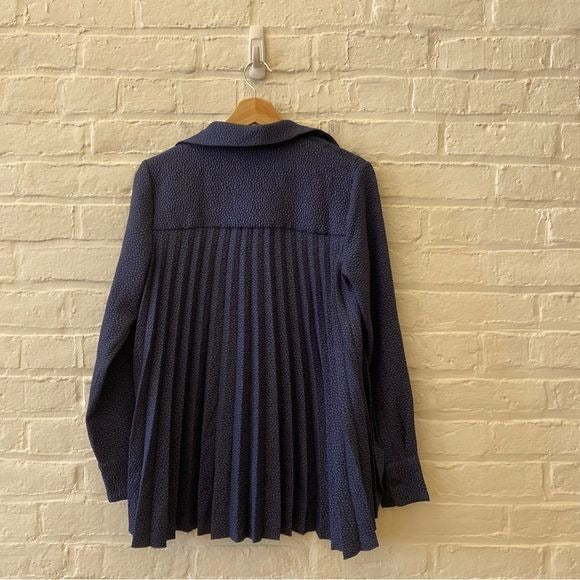 Tuckernuck || Avon Lane Adele Blouse Button Down Top Pleated Blue XS