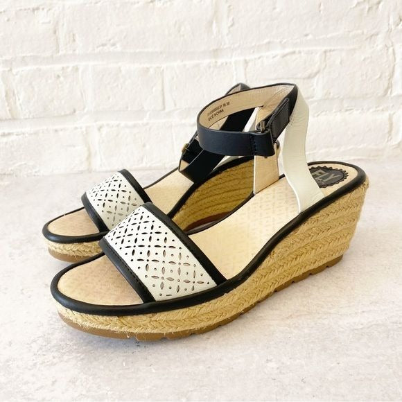 Fly London || Ekal Leather Espadrille Wedges Black + White 39