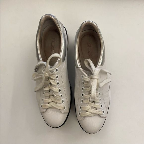 Anthropologie || Silent D Siobhan Platform Lace Up Sneaker White Silver 38