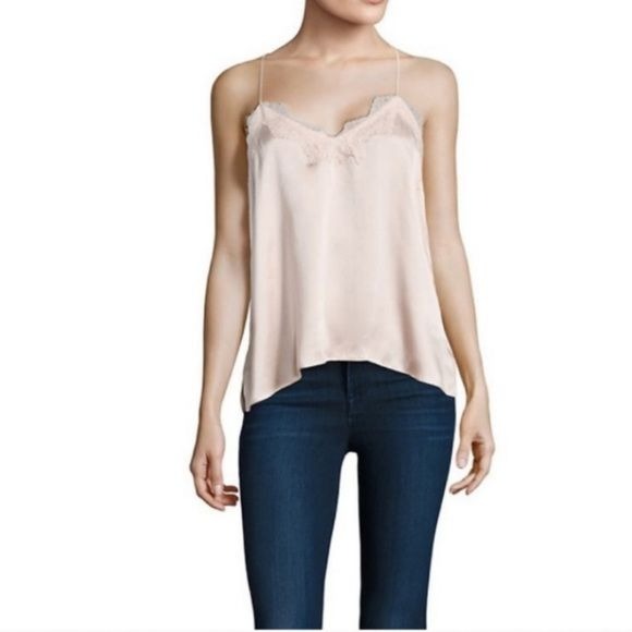 Cami NYC || Racer Tank Silk Charmeuse Lace Camisole Blush Beige Small