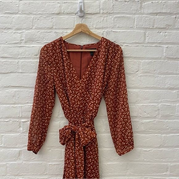 J. Crew || Point Sur Faux-wrap Dress in Sparkle Floral Red Orange 4 NWT