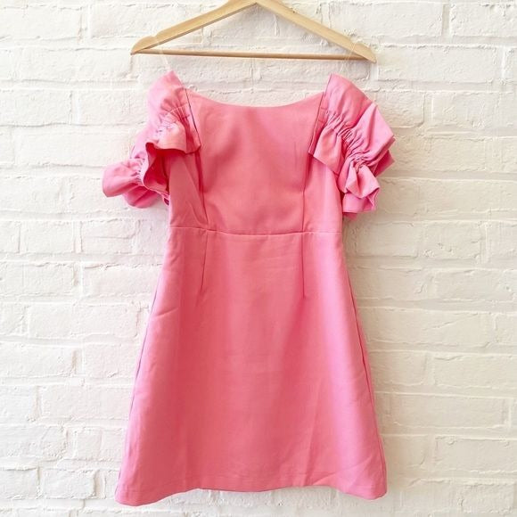 DO+BE || Off Shoulder Ruffle Mini Party Dress Pink Medium