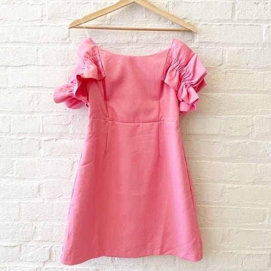 DO+BE || Off Shoulder Ruffle Mini Party Dress Pink Medium