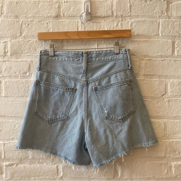 Madewell || Curvy Momjean Short Flintwood Wash Distressed Cutoff Denim Jean 25