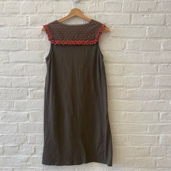 Boden || Nella Jersey Eyelet Olive Green Sleeveless Shift Dress 6