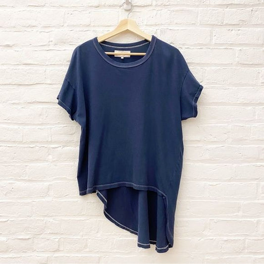 THE GREAT. || Boxy Tee T-Shirt Top Asymmetrical Hem Navy Size 2 Medium