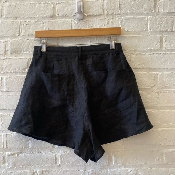 Talulah || High Waist Linen Ramie Blend Shorts Black Medium