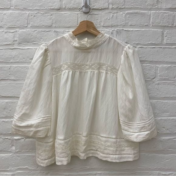 Sugarlips || Always True Lace Trim Mock Neck Blouse Off White Medium