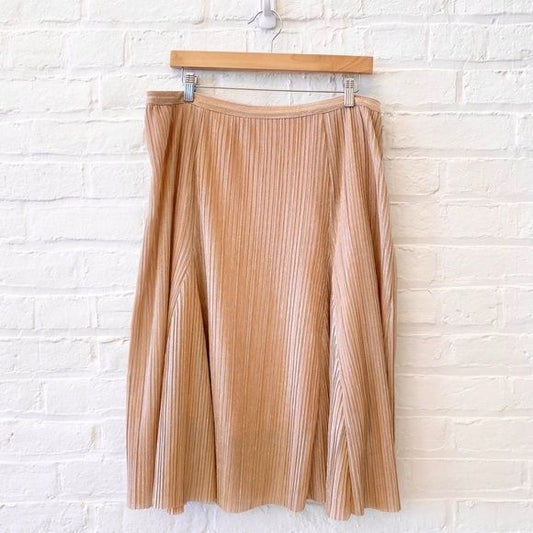 Anthropologie || Maeve Ambra Metallic Pleated Plisse Skirt Blush Rose Gold L