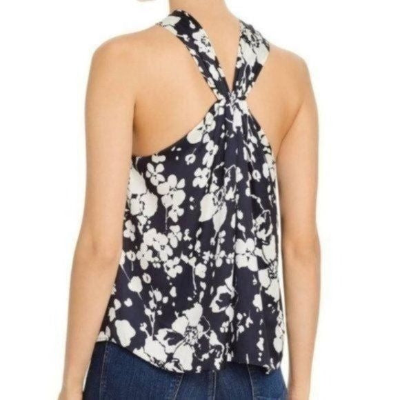 Joie || Ertha Floral Halter Top in Midnight Navy Blue White XS