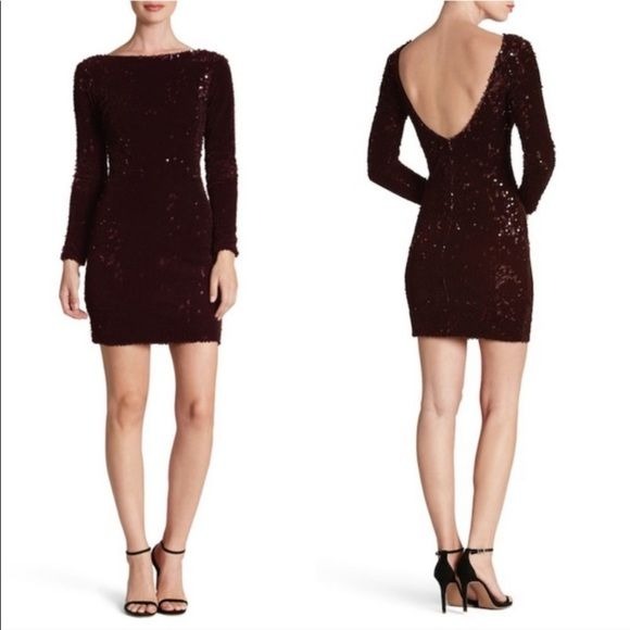 Dress the Population || Lola Velvet Sequin Bodycon Mini Dress Burgundy Red Small