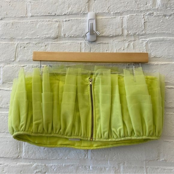 Karen Millen || Layered Corset Detail Tulle Bardot Strapless Top Lime NWT 12