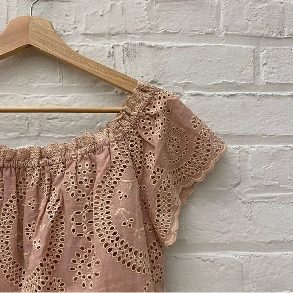 LoveShackFancy || Stephanie Eyelet Ruffle Crop Top Pink Medium