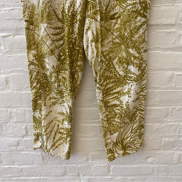 Anthropologie || Pilcro Cottage Surf Pants Palm Frond Floral Print Linen Green S