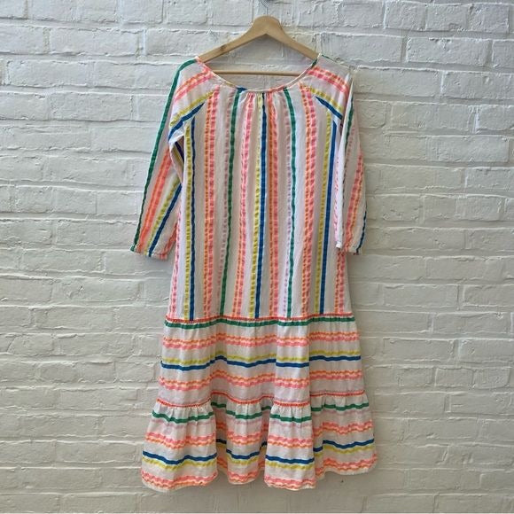 Boden || Tiered Neon Stripe A-line Sundress White Rainbow US 2