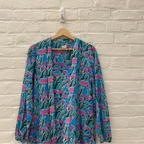 Warm NY || Izzie Drop Waist Floral Tie Dress Blue Pink XS