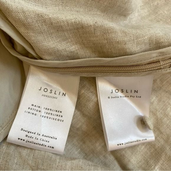 Joslin || Camille Tie-Back Linen Peplum Blouse Tan Beige AU 8 US 4