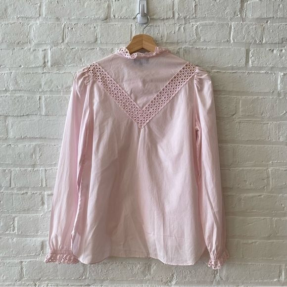 ME+EM || High Standing Ruffle Collar Broderie Blouse Poplin Pink US 2 UK 6