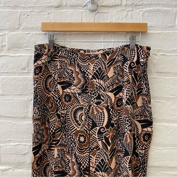 Anthropologie || Drapey Flare Pants Abstract Pattern Brown 8