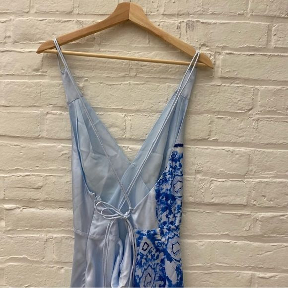 Whistles ||,Silk Tie Dye Bias Dress Strappy Open Back Blue 10 NWT